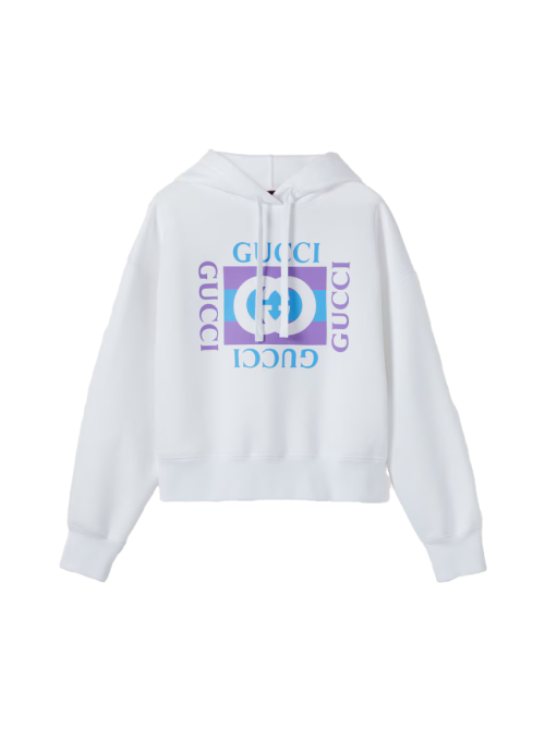 프린트 디테일의 코튼 후드 스웨트셔츠