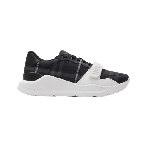 체크 스웨이드 레더 스니커즈 블랙