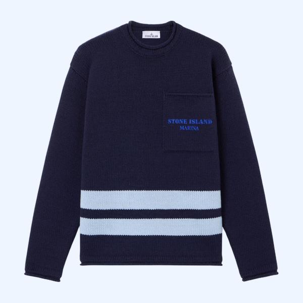 가슴 포켓 & 프린트 크루넥 스웨터