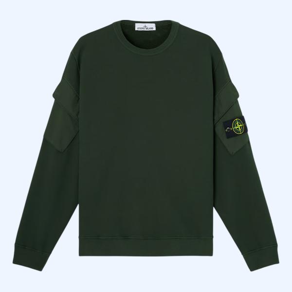 슬리브 포켓 디테일 레귤러 핏 크루넥 스웨트셔츠