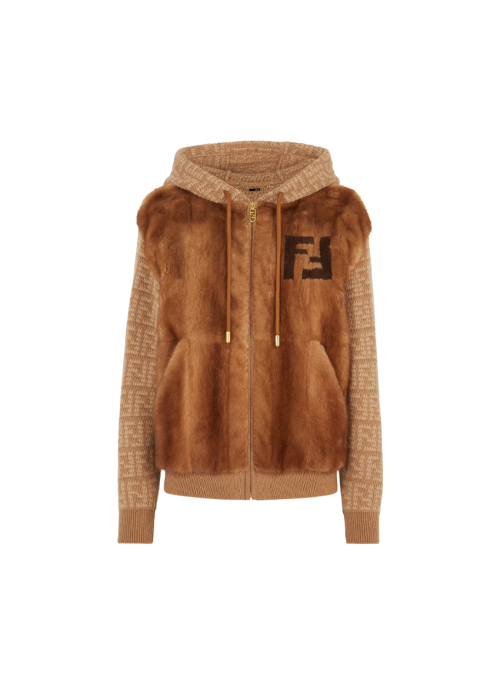 재킷 브라운 밍크 및 캐시미어 블루종