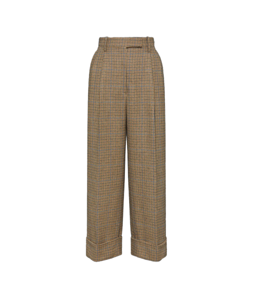 건클럽 체크 체비엇 트위드 더블 플리티드 팬츠