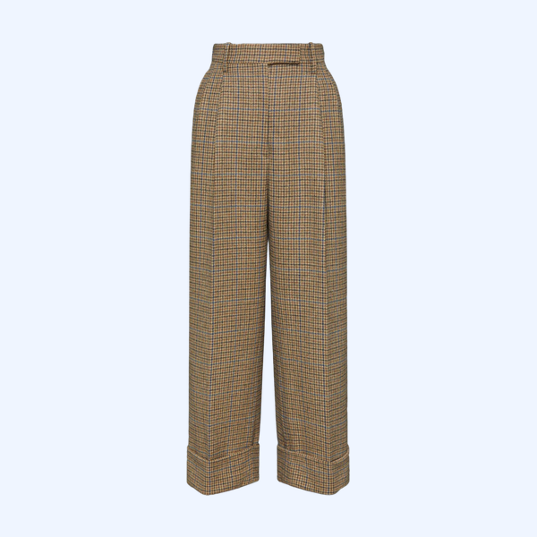 건클럽 체크 체비엇 트위드 더블 플리티드 팬츠