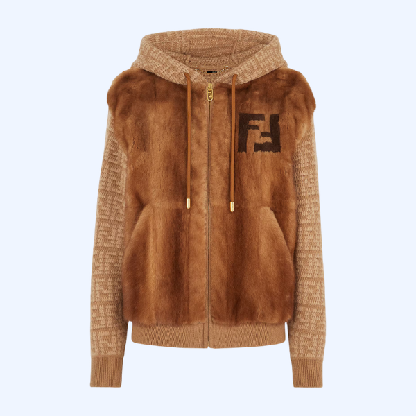 재킷 브라운 밍크 및 캐시미어 블루종