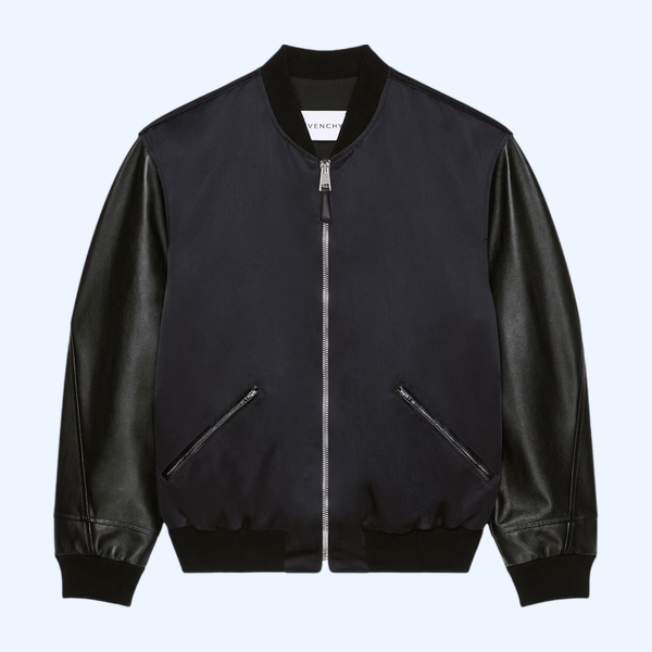 GIVENCHY 파리 자수가 있는 가죽과 새틴 소재의 봄버 재킷