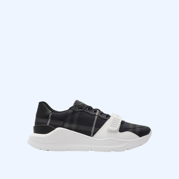 체크 스웨이드 레더 스니커즈 블랙