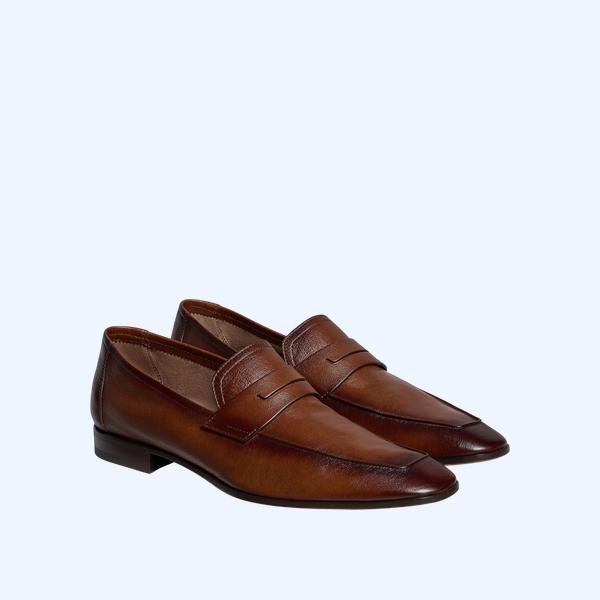 로렌조 리미니 캥거루 레더 로퍼 브라운