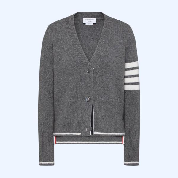 파인 메리노 인타르시아 기스 4-바 브이넥 카디건