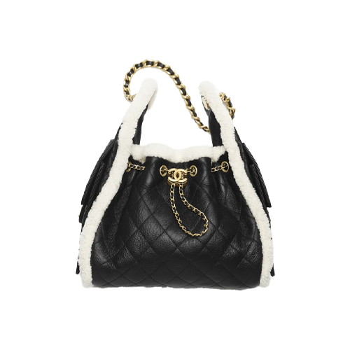 크럼플드 시어링 쉽스킨, 골드 메탈  블랙 화이트