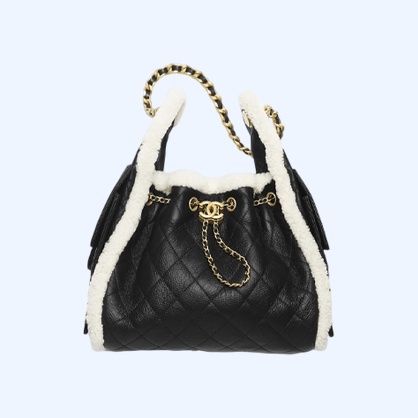 크럼플드 시어링 쉽스킨, 골드 메탈  블랙 화이트