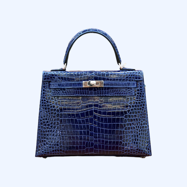에르메스 켈리 25 셀리에 크로커다일 사파이어 블루 팔라듐 하드웨어