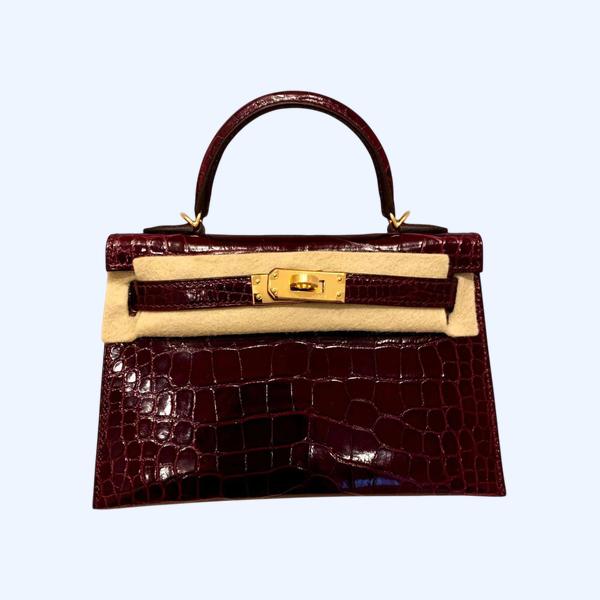 에르메스 미니켈리2 셀리에 엘리케이터 보르도 골드 하드웨어