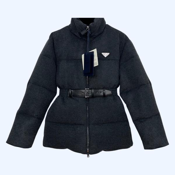 프라다 스탠드업 칼라벨트 울다운 재킷