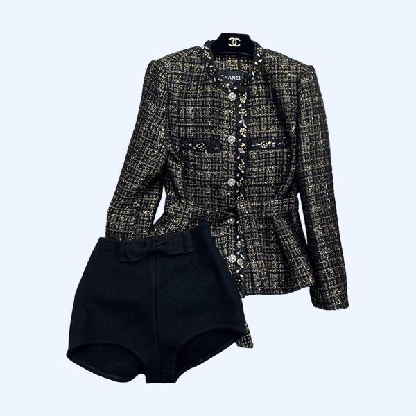 샤넬 블랙 앤골드 트위드 재킷 셋트