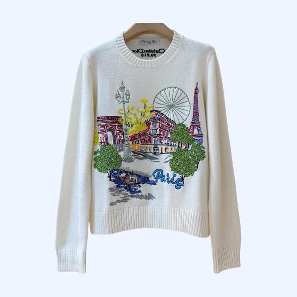 디올 자수 라운드넥 니트 스웨터