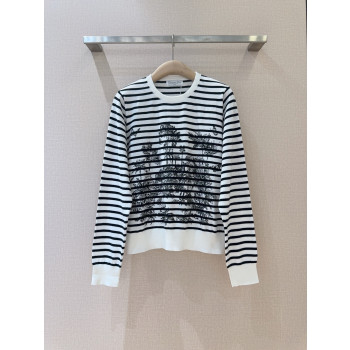 디올 크루넥 스트라이프 코코넛 프린트 풀오버