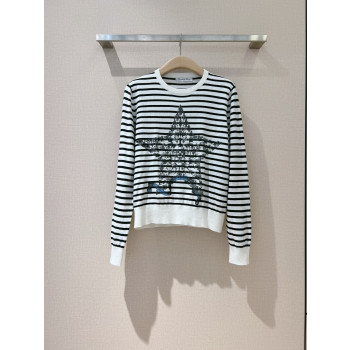 디올 크루넥 스트라이프 프린트 풀오버