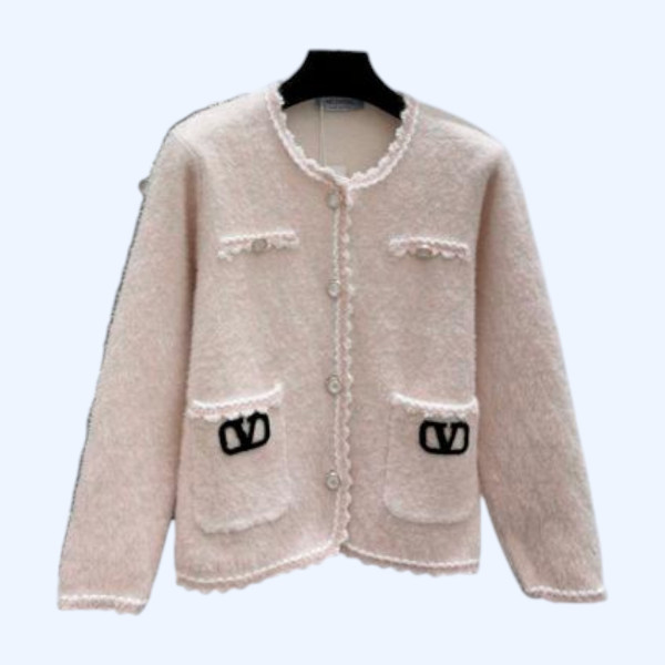 발랜티노 레이스 라운드낵 니트 자켓