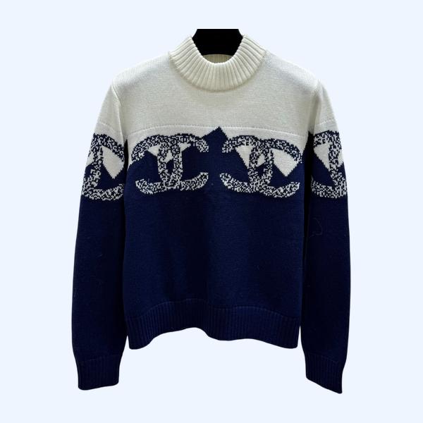 샤넬 콘트라스트 라운드넥 니트