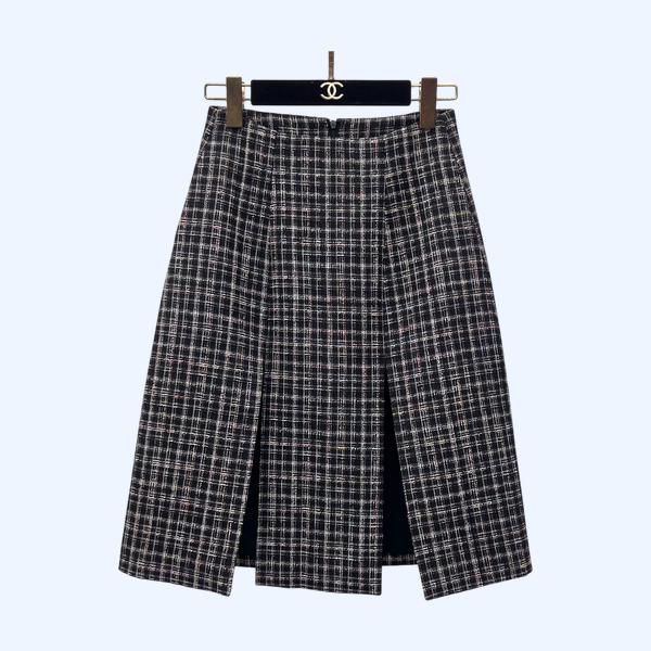 샤넬 핑크 플레드 튀드 스커트