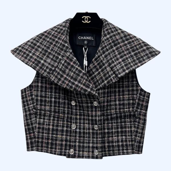 샤넬 핑크 플레드 튀드 조끼