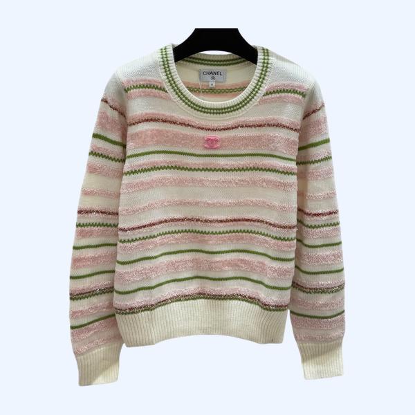 스트라이프 자카드 라운드넥