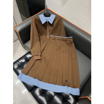 미우미우 라펠  콘트라스팅 플레드 탑 스커트