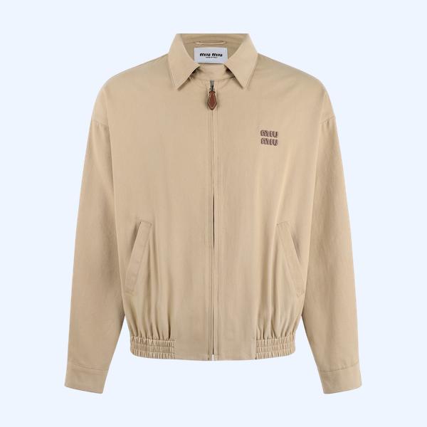 미우미우 솔리드 컬러 라펠 지퍼 재킷