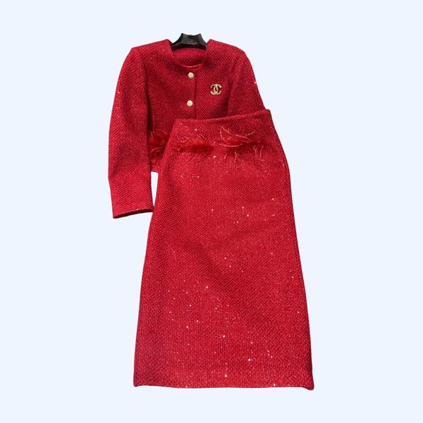 샤넬 스뱅글 퍼 재킷 하이웨스트 스커트