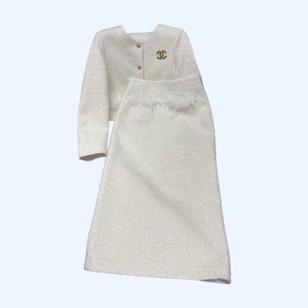 샤넬 스뱅글 퍼 재킷 하이웨스트 스커트