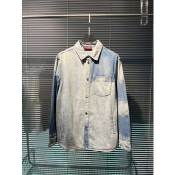 구찌 로고 자수 워시드 데님 셔츠