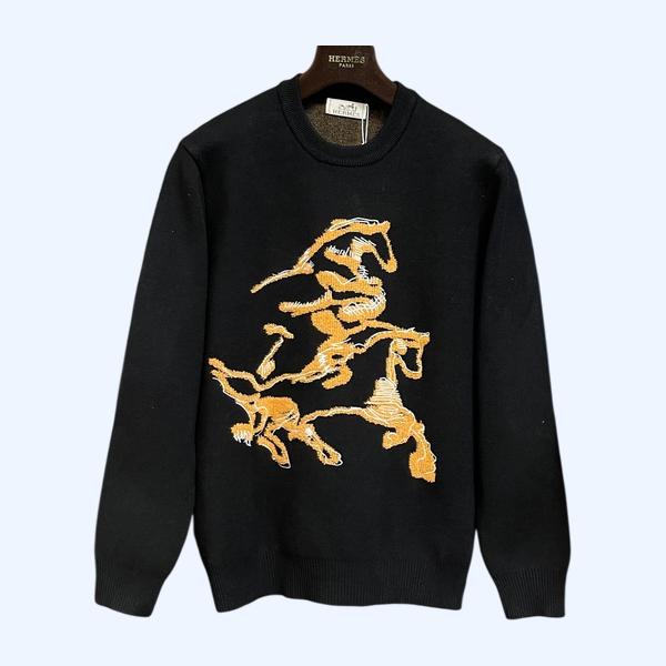 에르메스 무늬 자카드 라운드넥 니트