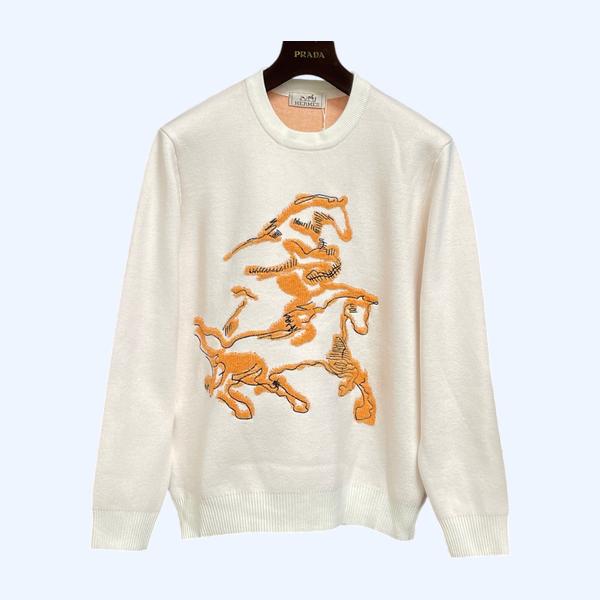 에르메스 무늬 자카드 라운드넥 니트