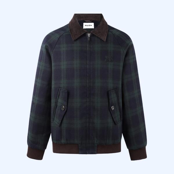 미우미우 라펠 대비 체크 튈 재킷