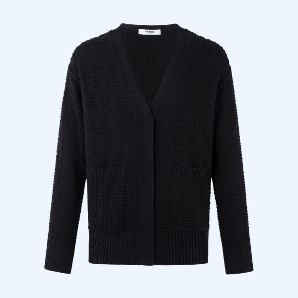 팬디 밸리보 자카드 브이넥 가디건