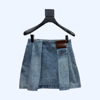 로에베 가죽 라벨 데님 스커트