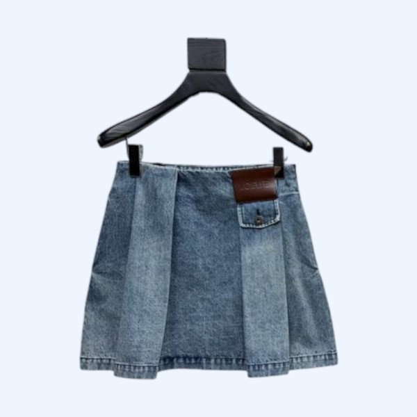 로에베 가죽 라벨 데님 스커트