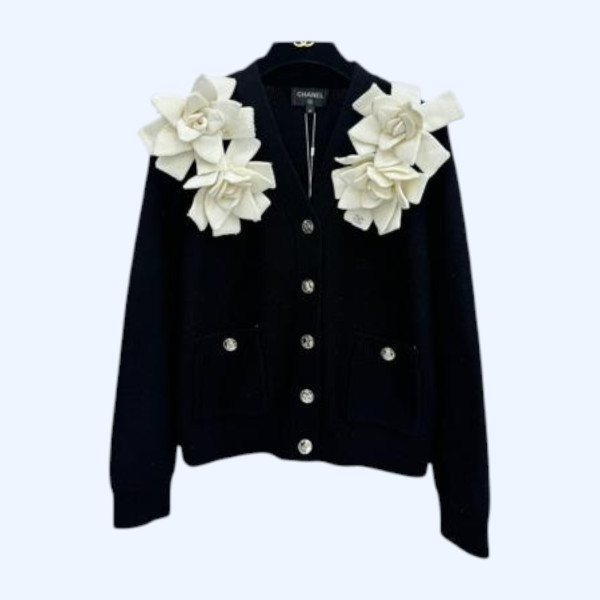 샤넬 V넥 플라워 가디건