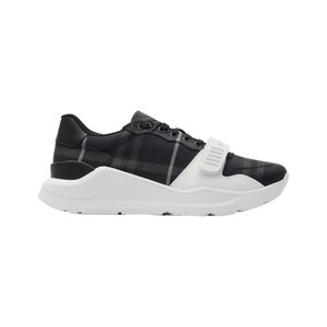 체크 스웨이드 레더 스니커즈 블랙